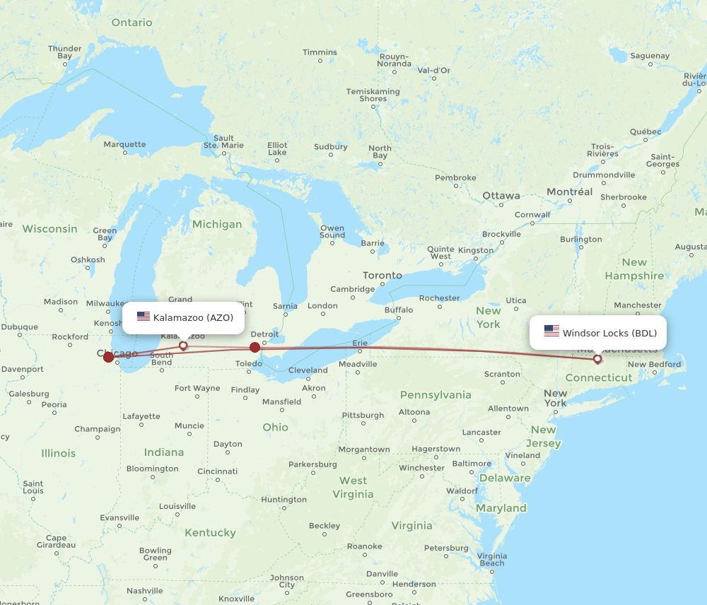 AZO-BDL flight routes