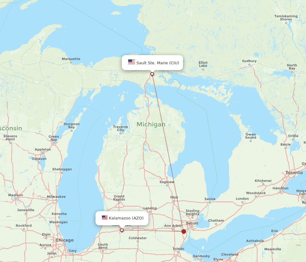 AZO-CIU flight routes