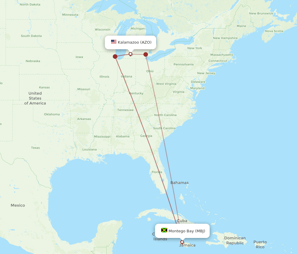 AZO-MBJ flight routes