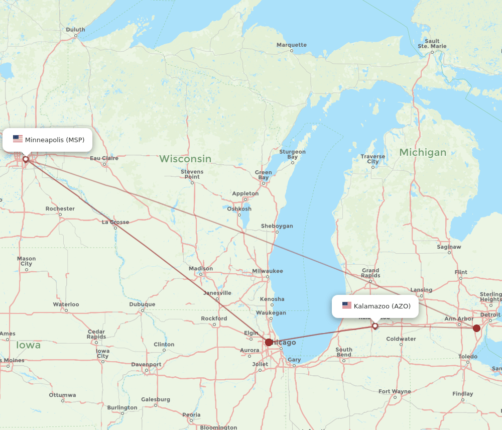 AZO-MSP flight routes