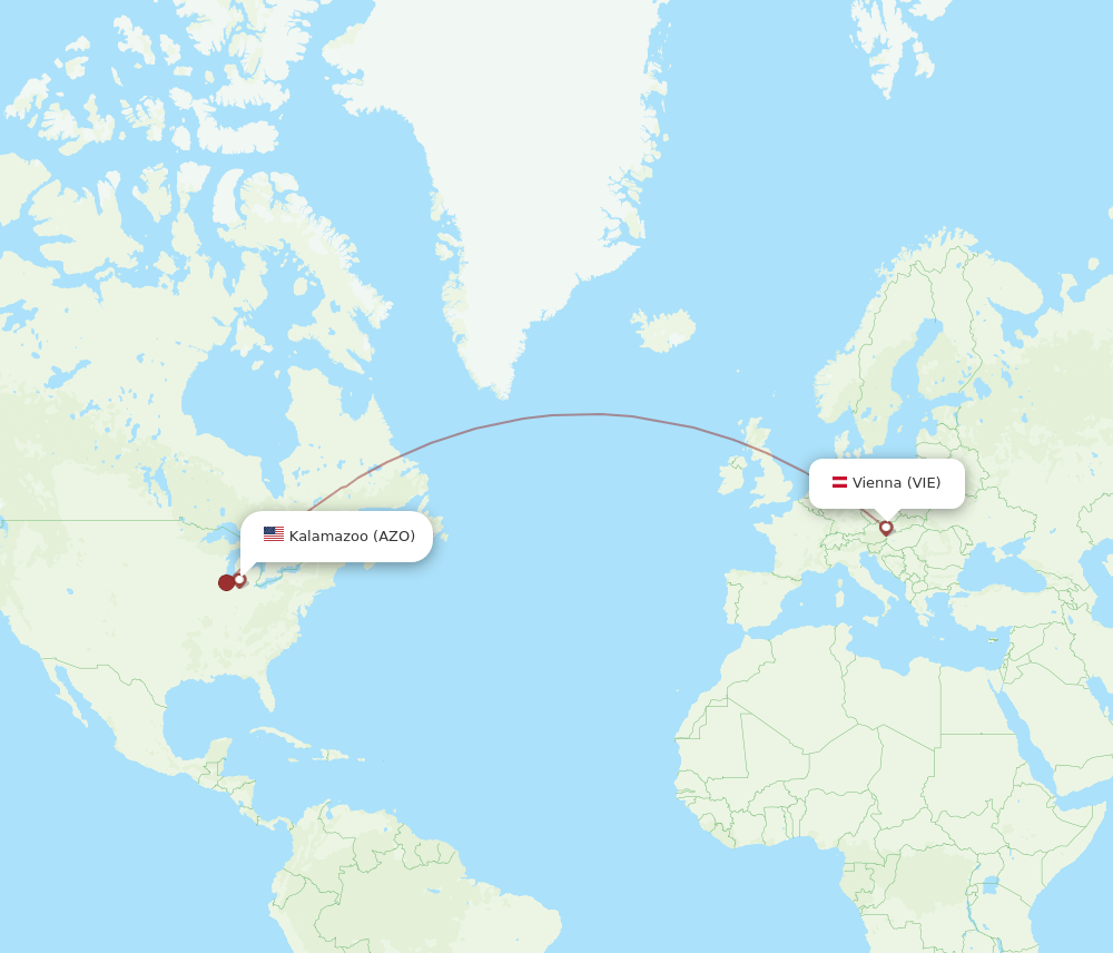 Kalamazoo - Vienna route map and flight paths