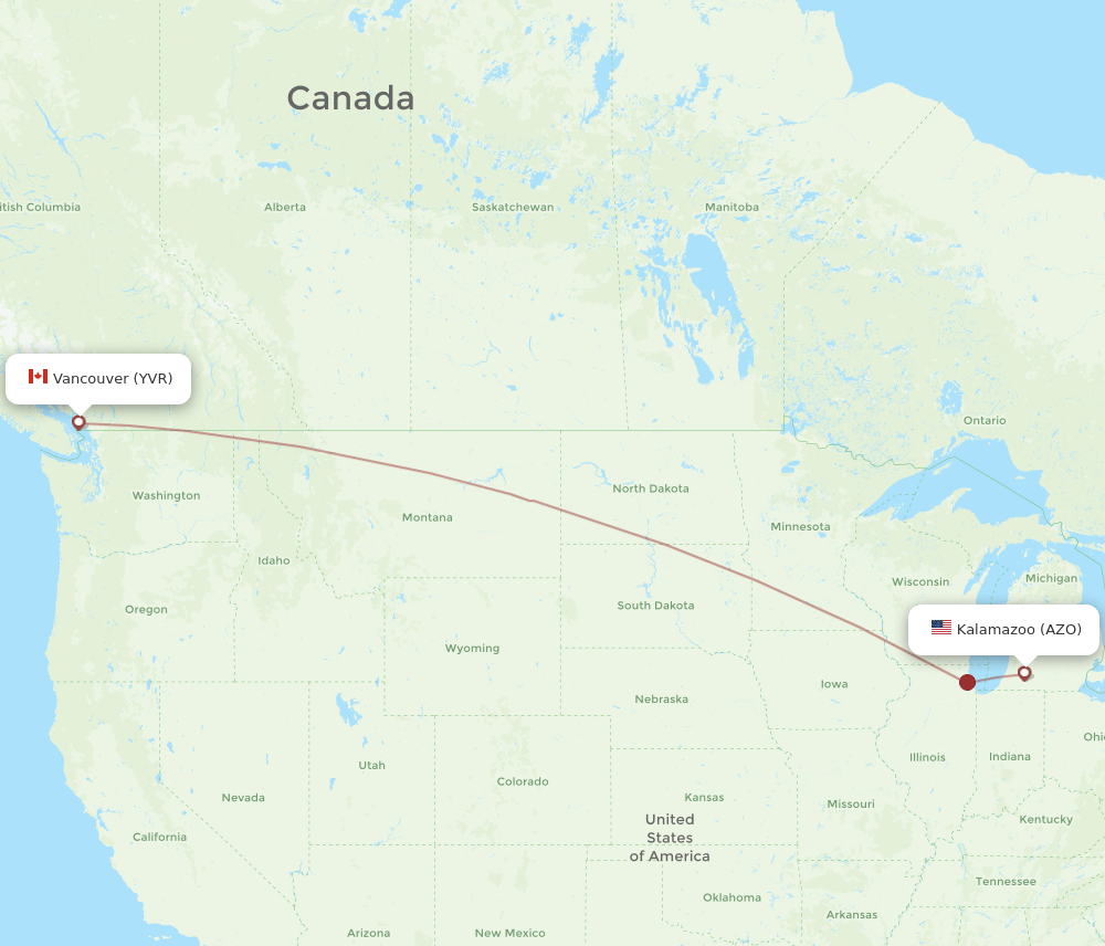 AZO-YVR flight routes