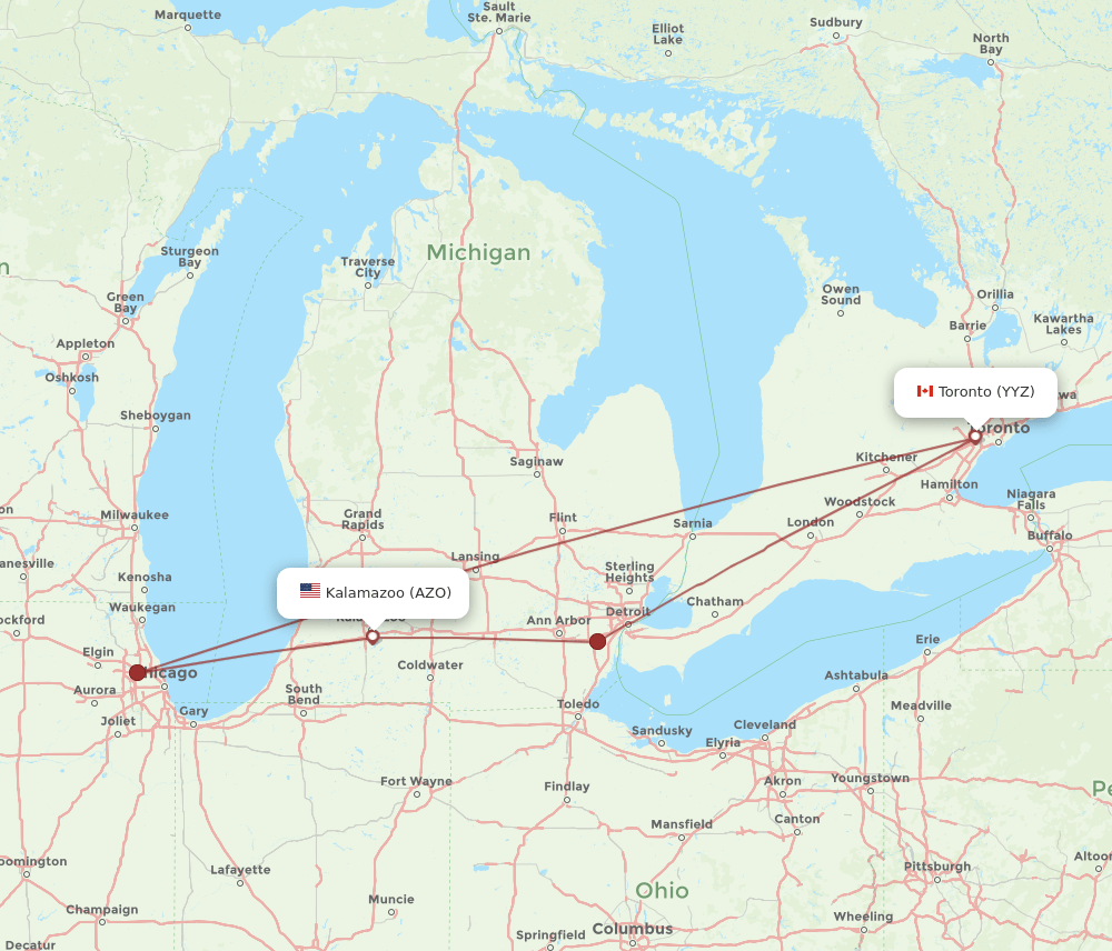 AZO-YYZ flight routes