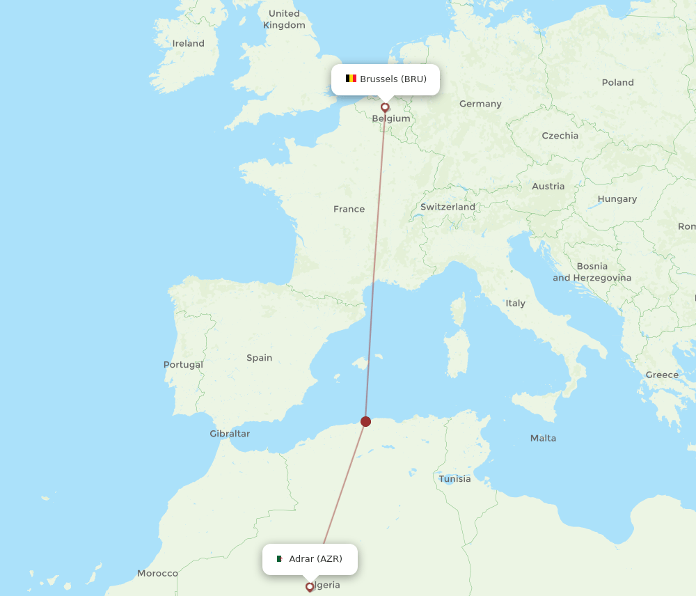 AZR-BRU flight routes