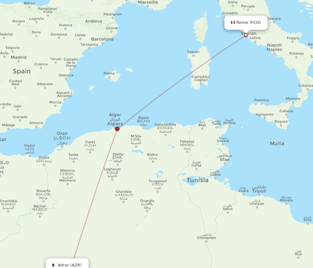 Rome - Adrar route map and flight paths