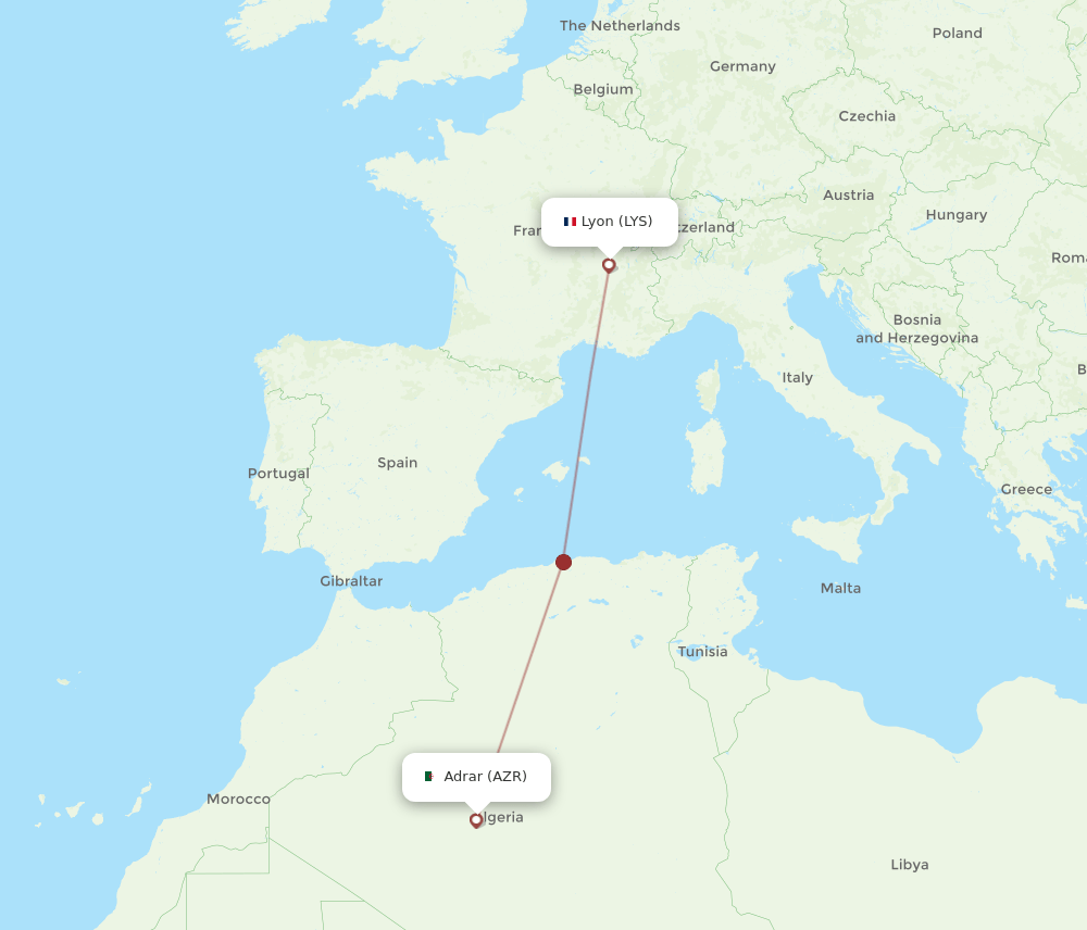 AZR to LYS flights and routes map
