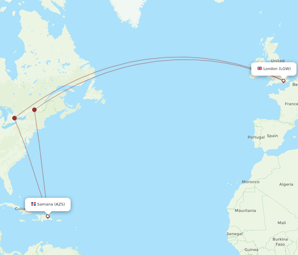 AZS-LGW flight routes