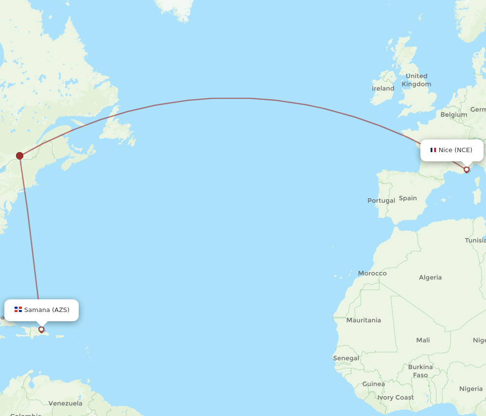 AZS-NCE flight routes