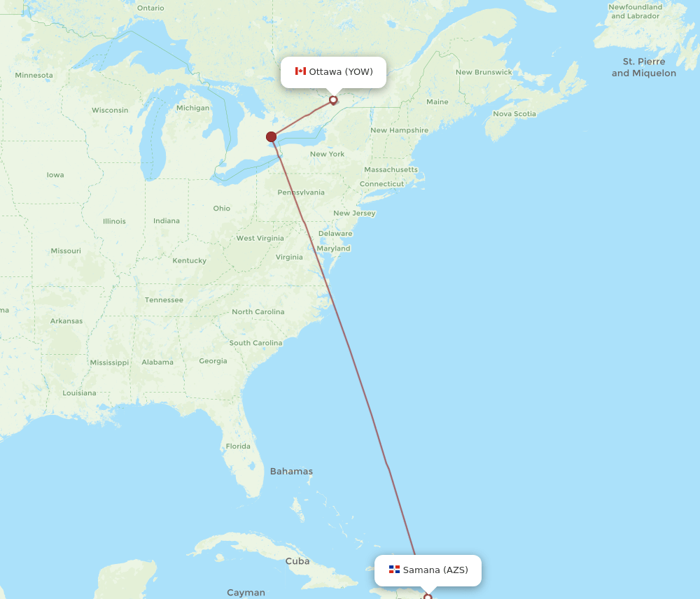 AZS to YOW flights and routes map