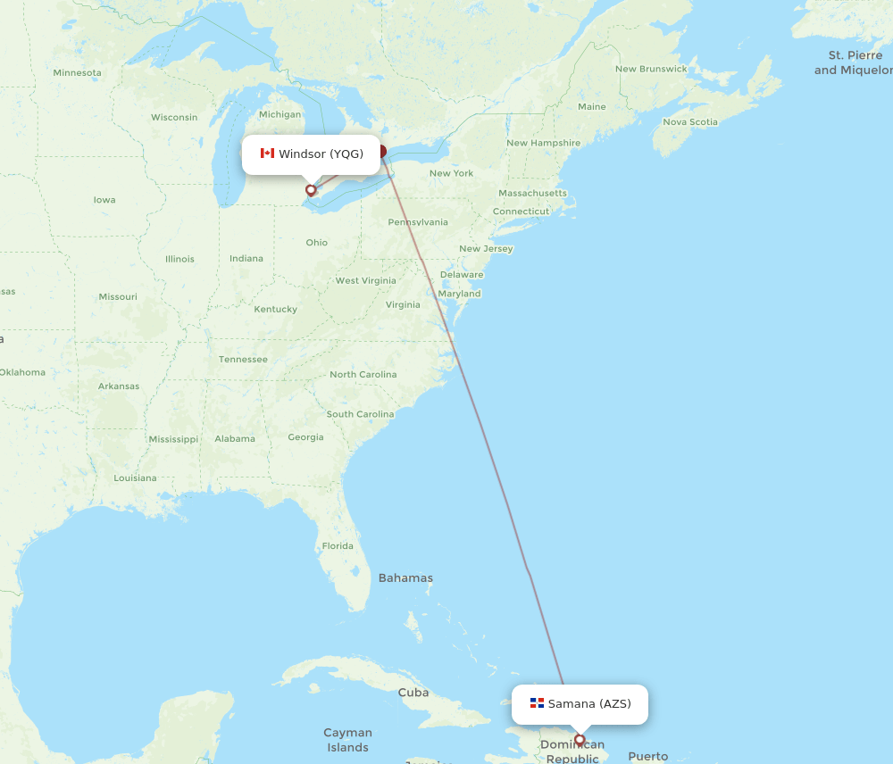 AZS to YQG flights and routes map
