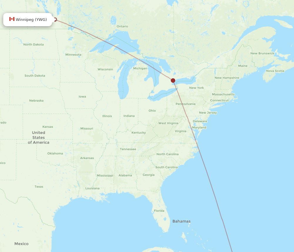 YWG to AZS flights and routes map