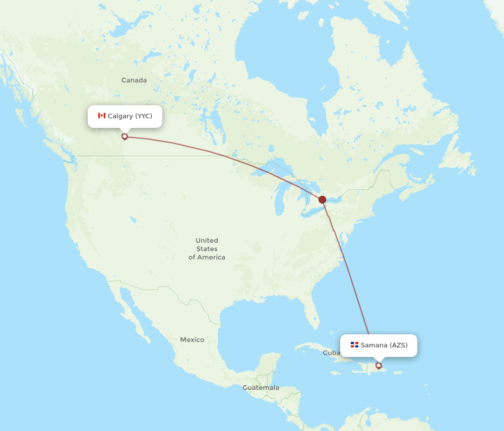 AZS to YYC flights and routes map