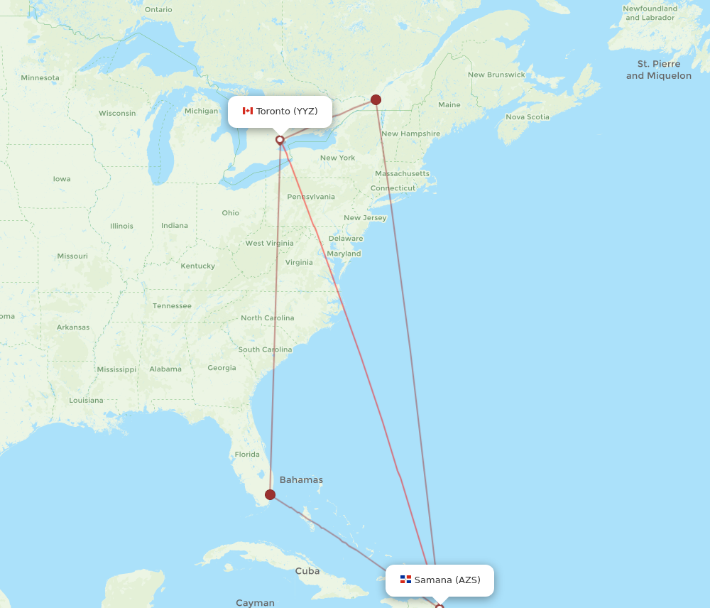 AZS to YYZ flights and routes map