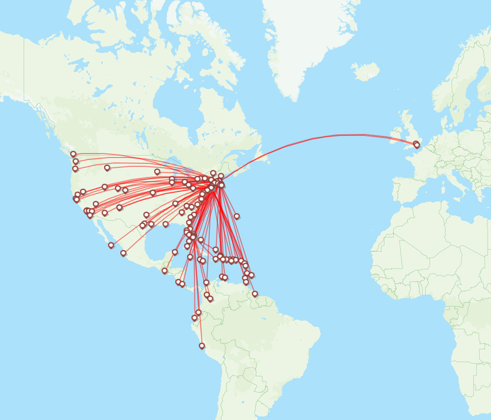 JetBlue Airways destination map