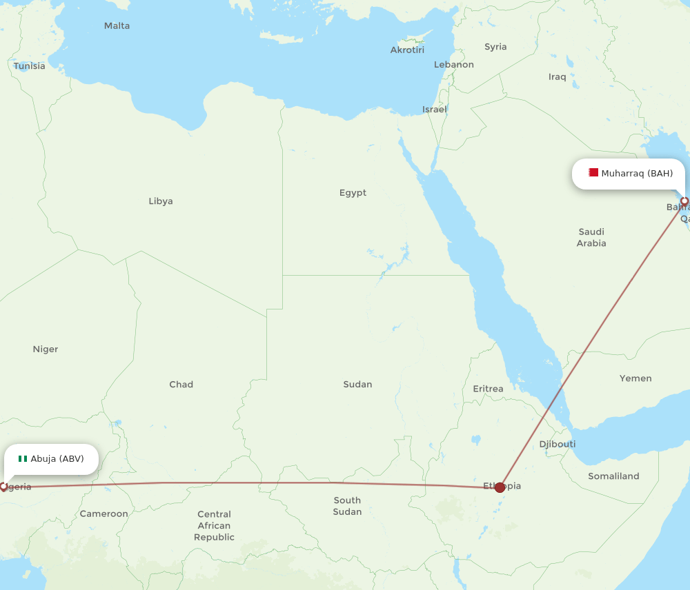 BAH to ABV flights and routes map