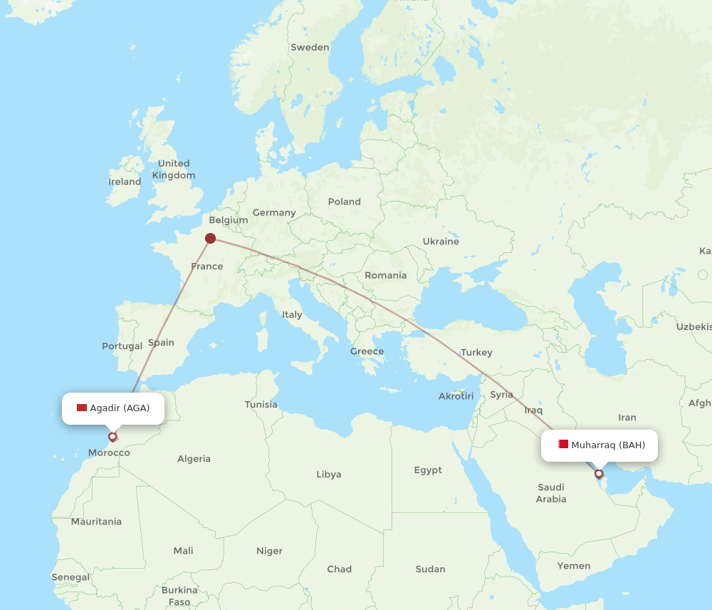 BAH-AGA flight routes