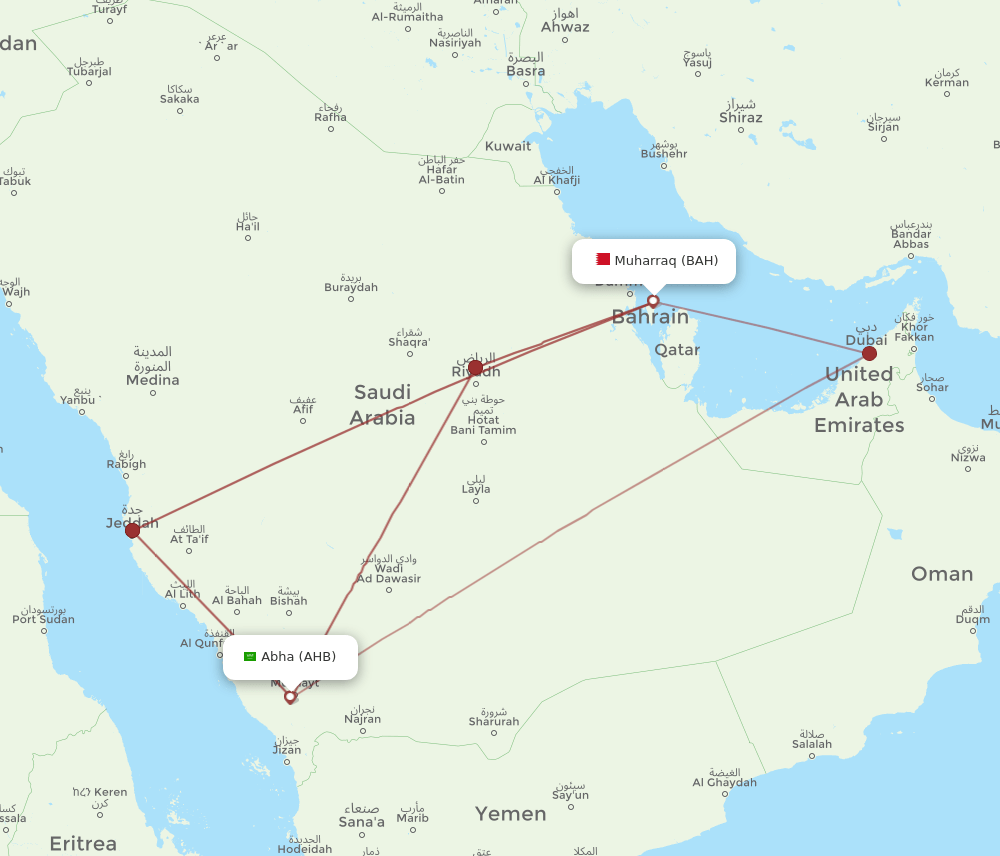 BAH-AHB flight routes