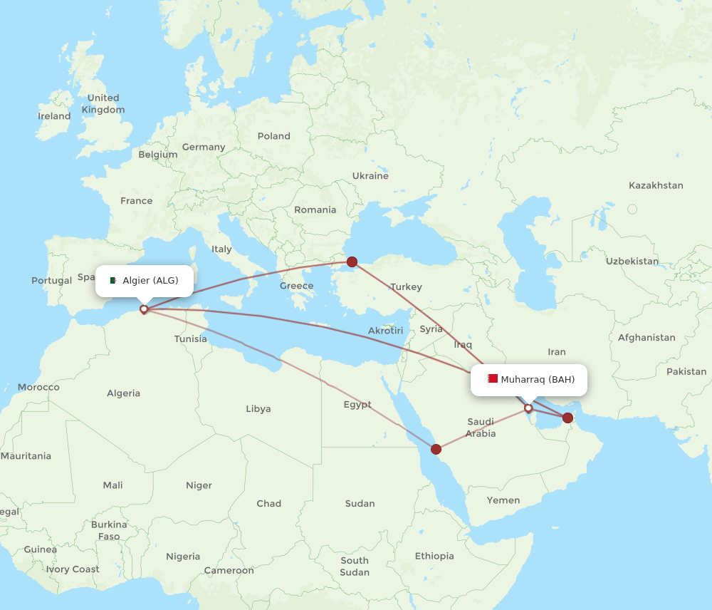 BAH-ALG flight routes