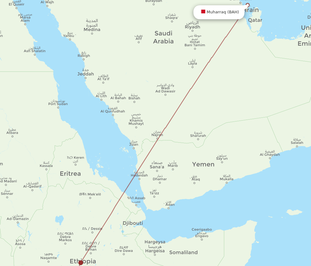 BAH-AMH flight routes