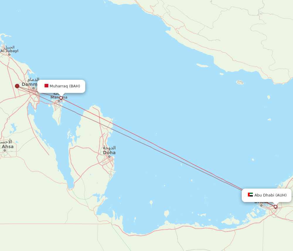 BAH to AUH flights and routes map