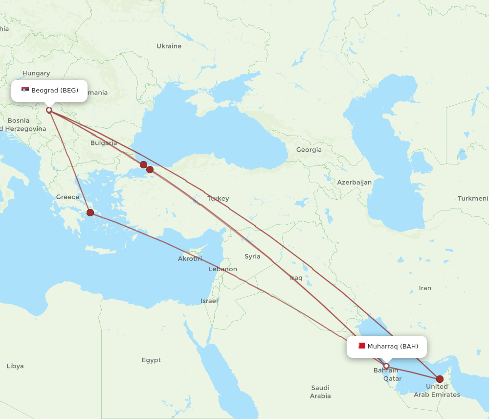 BAH-BEG flight routes