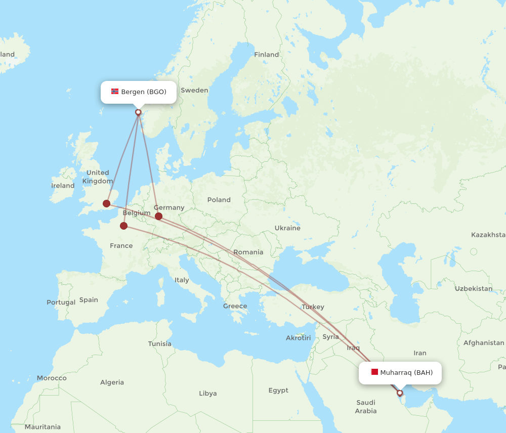 BAH-BGO flight routes