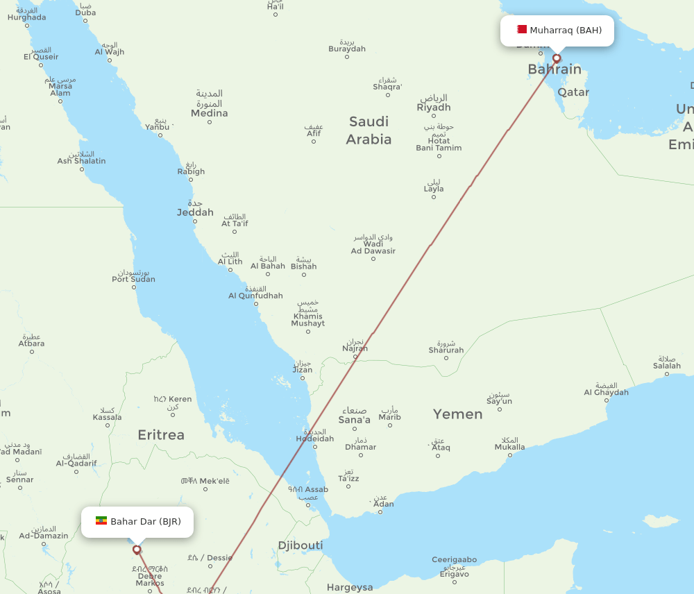 BAH to BJR flights and routes map