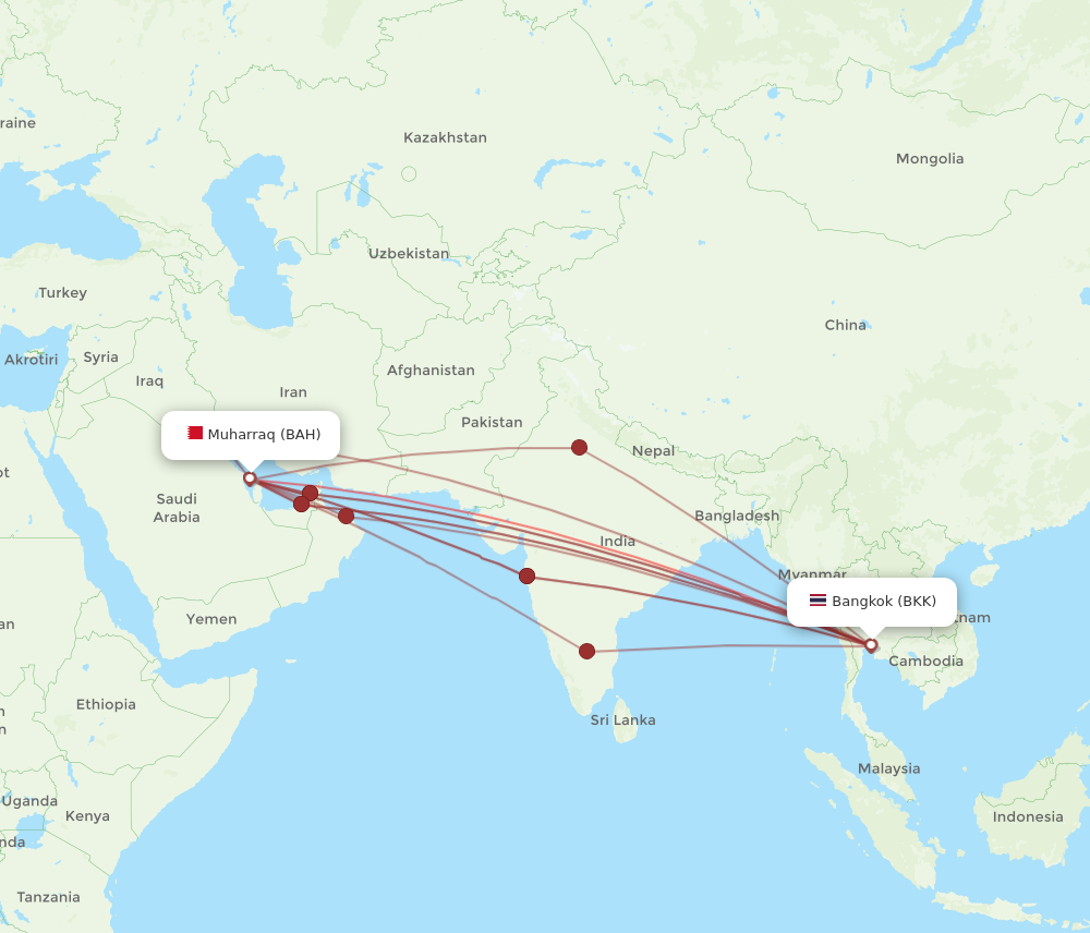 BAH to BKK flights and routes map