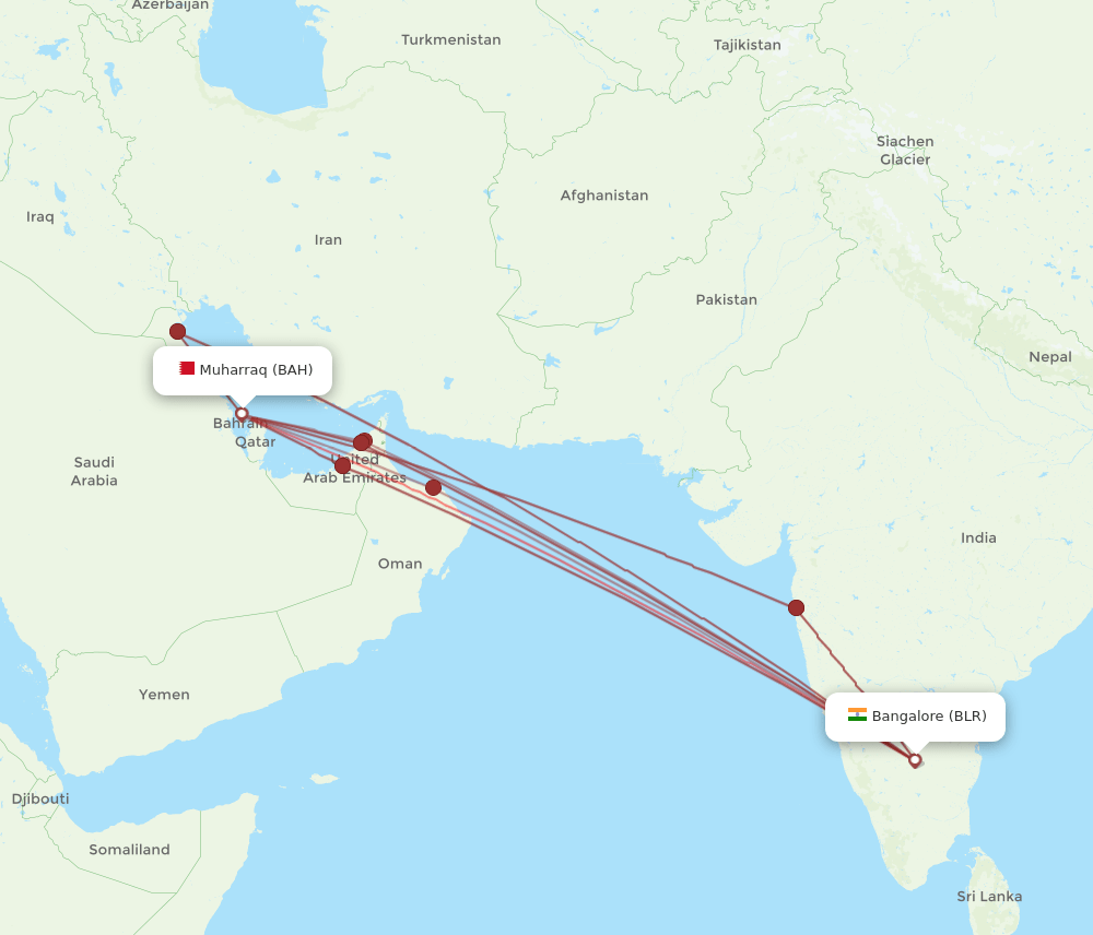 BAH-BLR flight routes