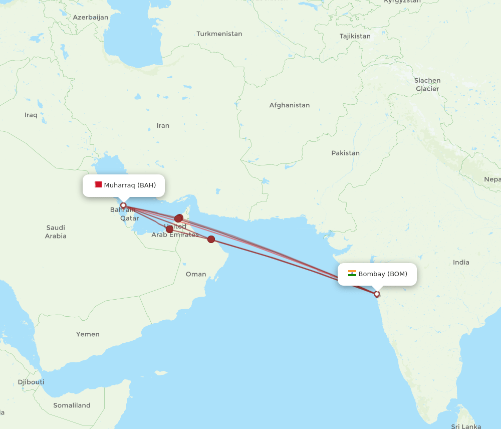 BAH to BOM flights and routes map