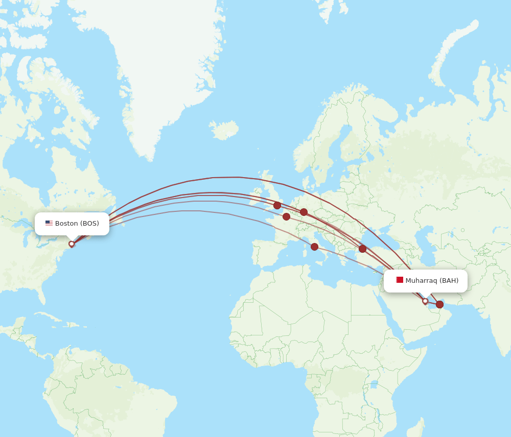 BAH-BOS flight routes
