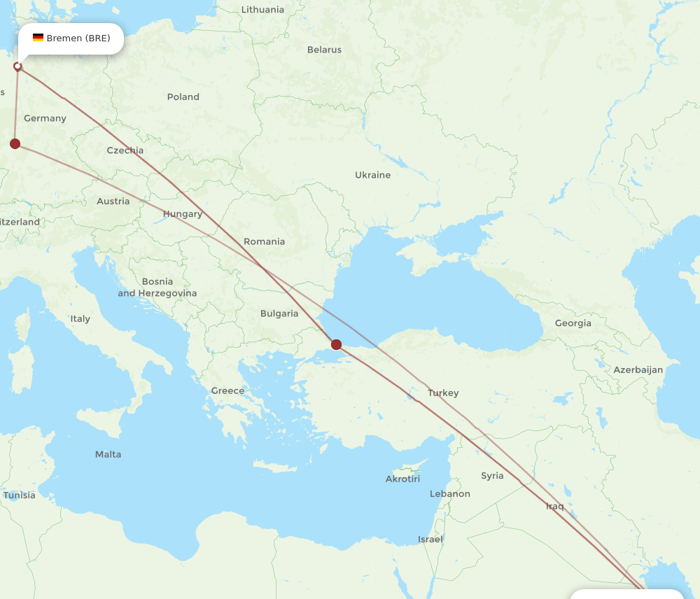 BAH-BRE flight routes