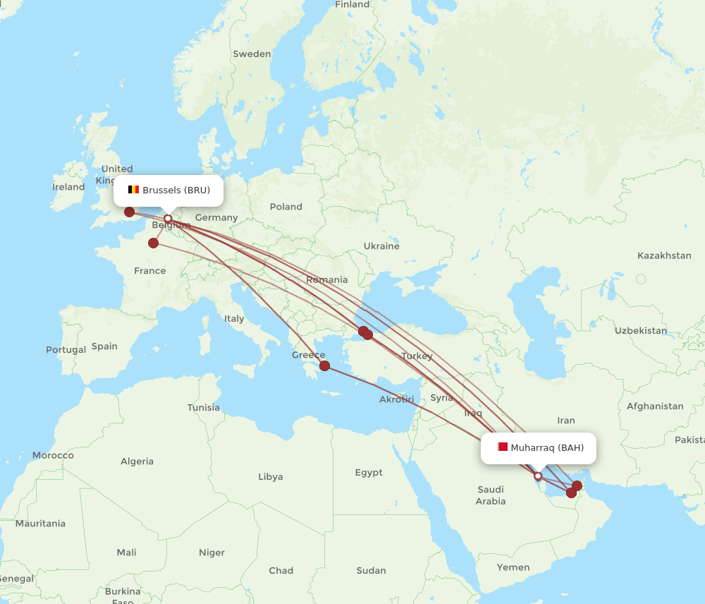 BAH-BRU flight routes