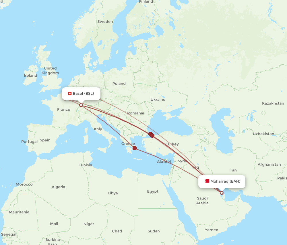 BAH to BSL flights and routes map