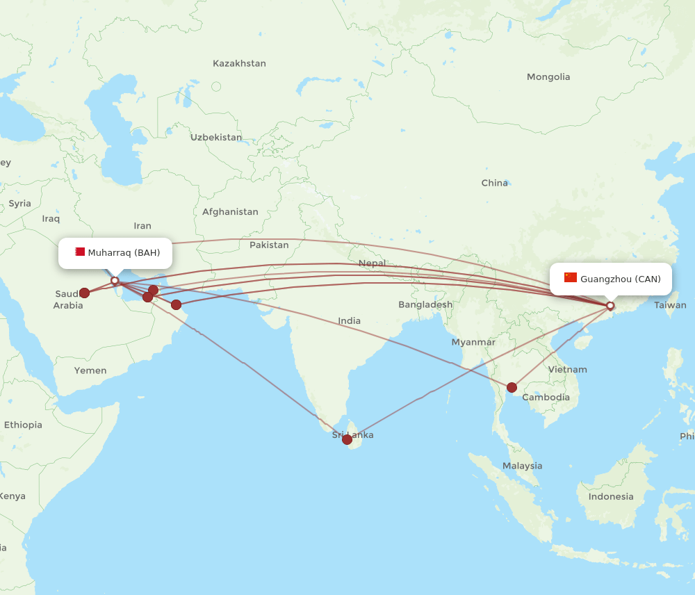 BAH-CAN flight routes
