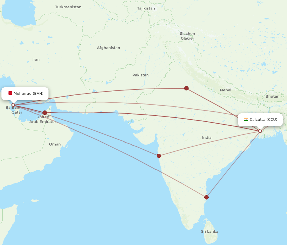BAH-CCU flight routes
