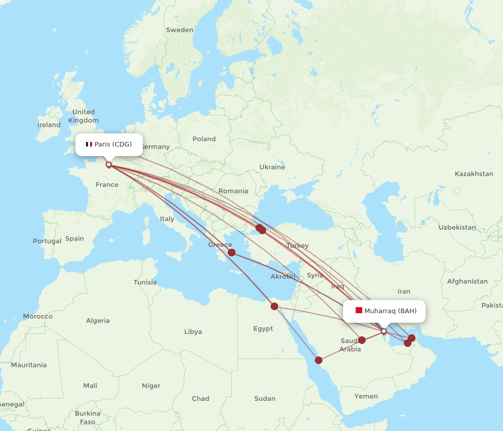 BAH to CDG flights and routes map