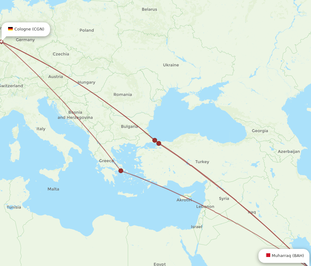 BAH-CGN flight routes