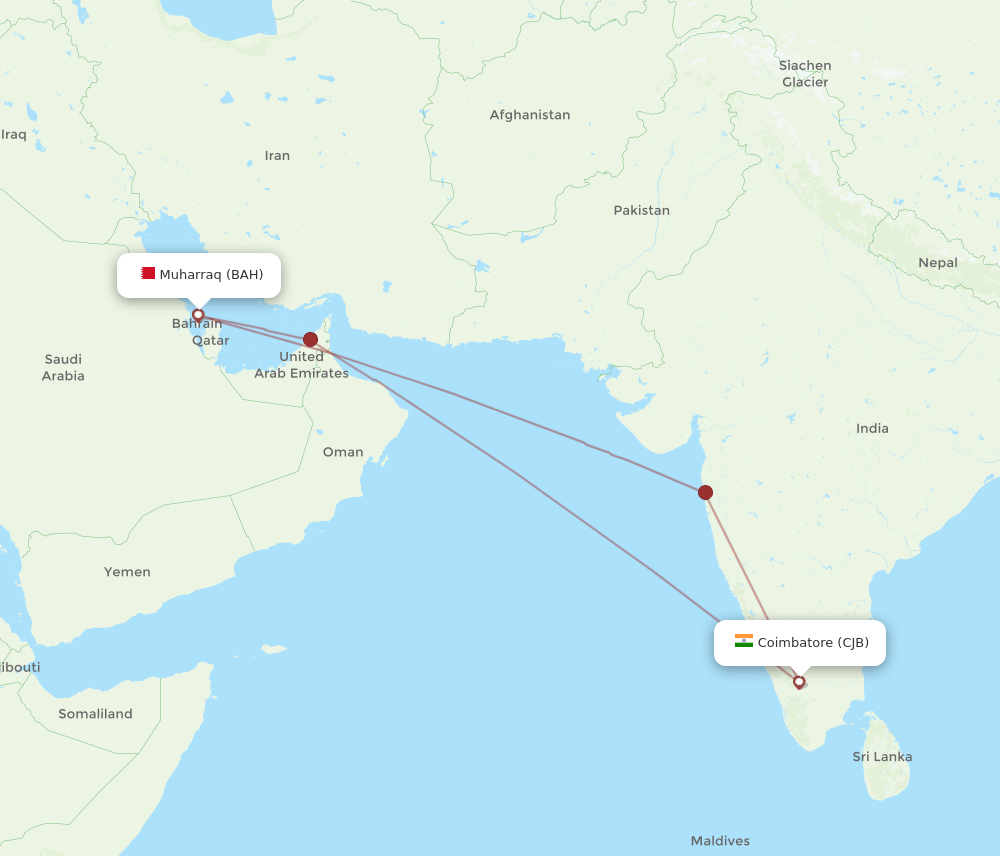 BAH-CJB flight routes