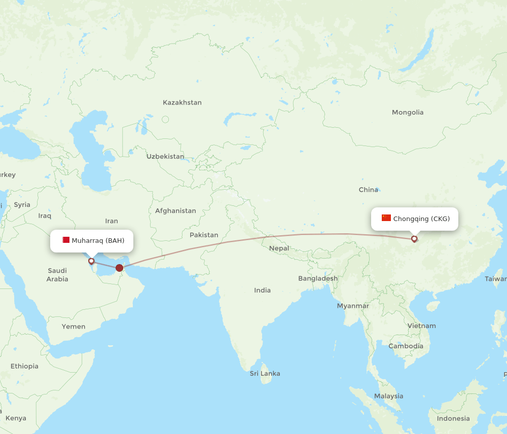 BAH-CKG flight routes