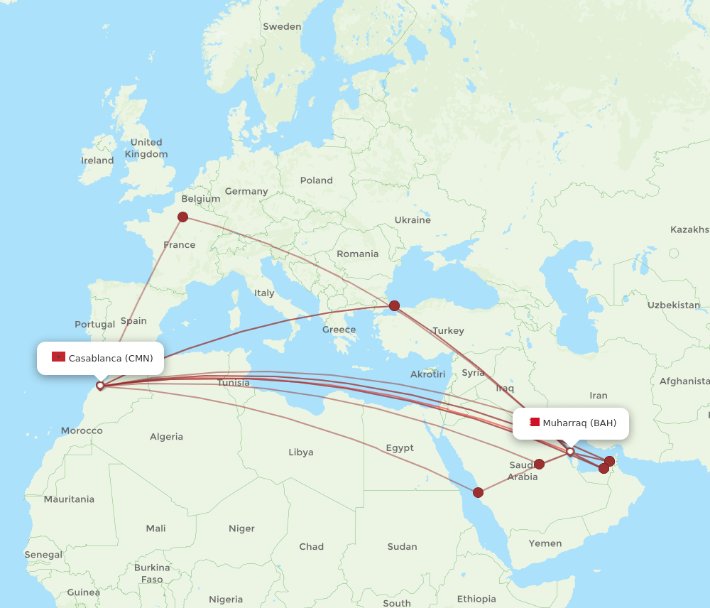BAH-CMN flight routes