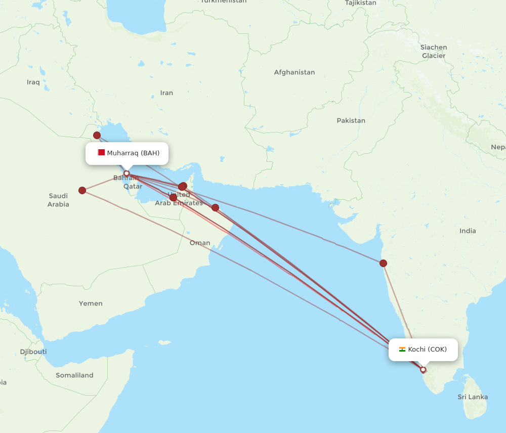 BAH-COK flight routes