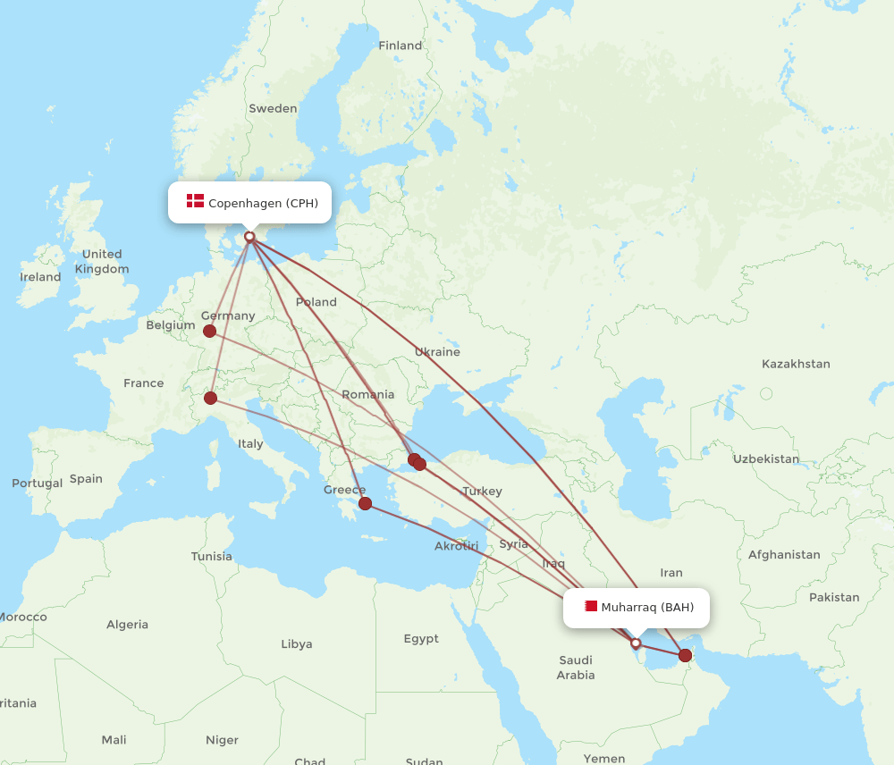 BAH-CPH flight routes