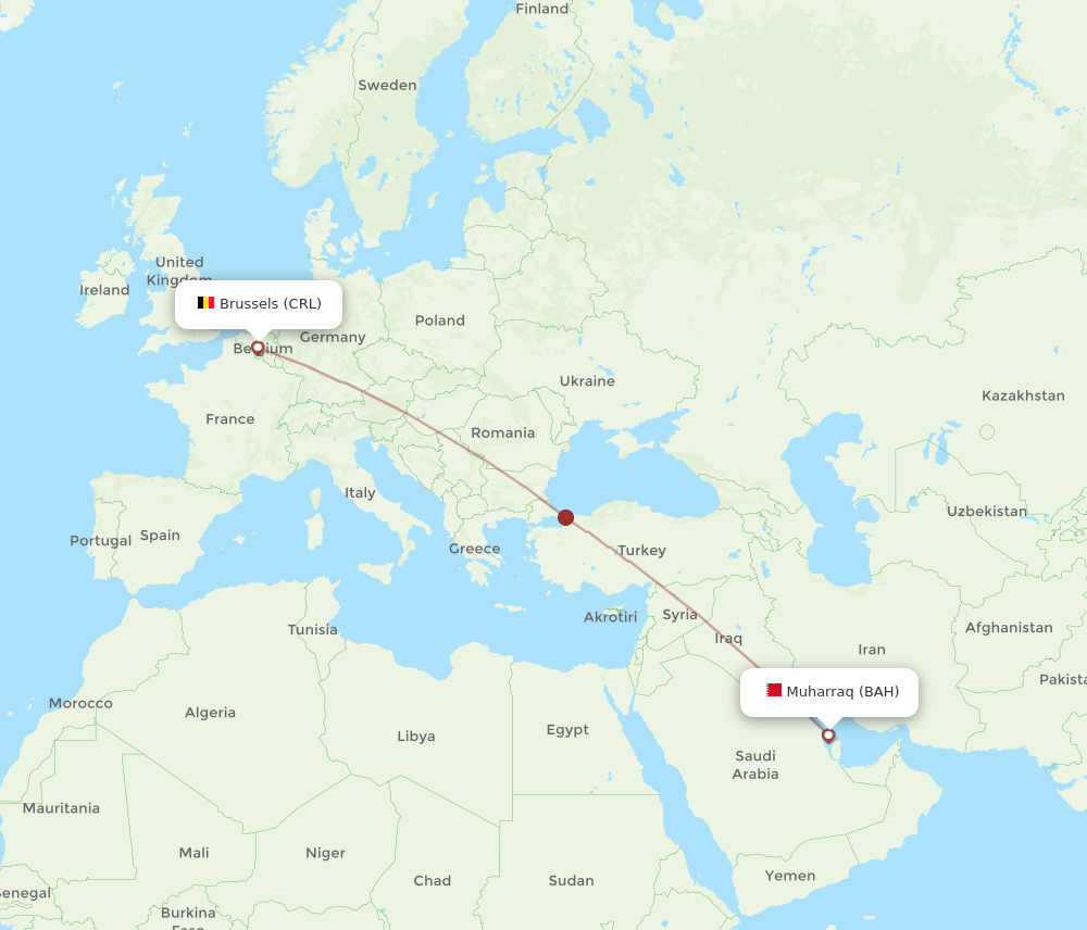 BAH-CRL flight routes
