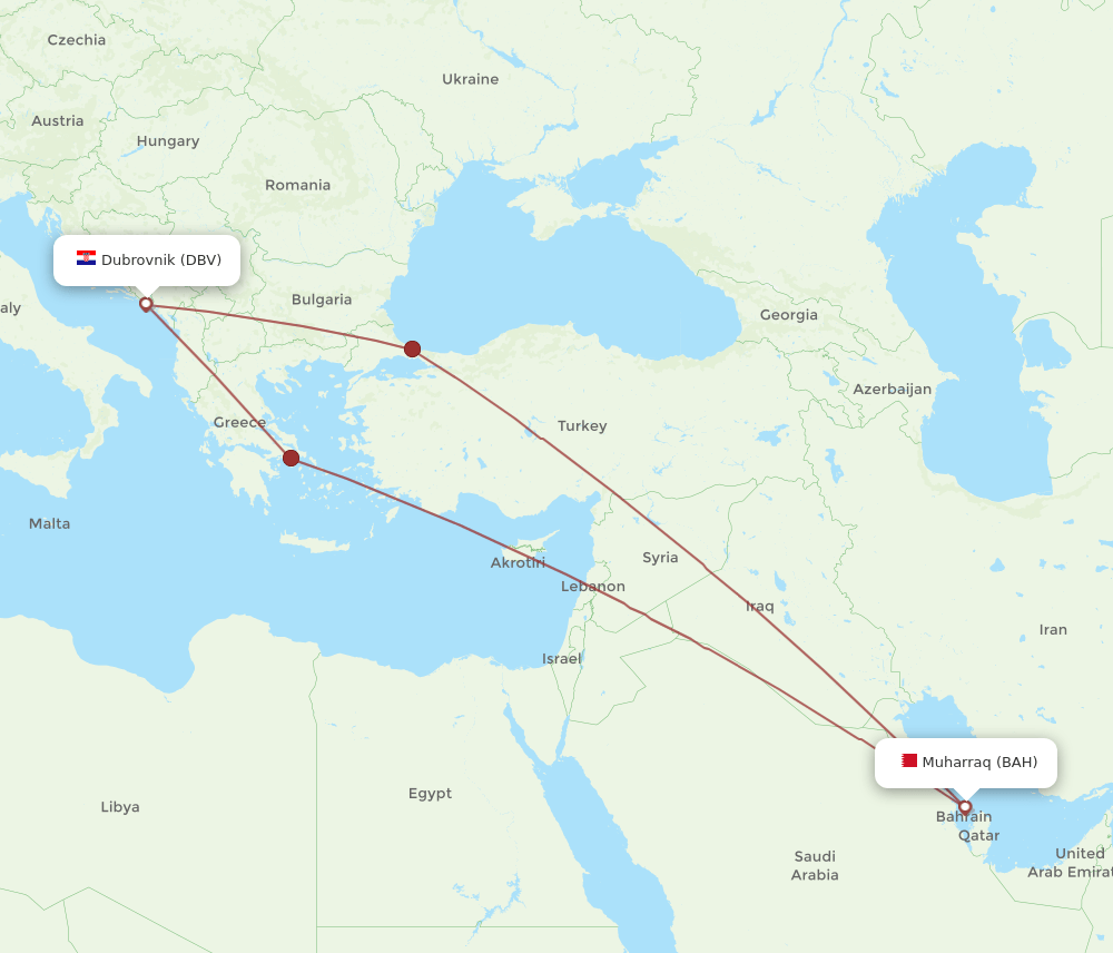 BAH-DBV flight routes