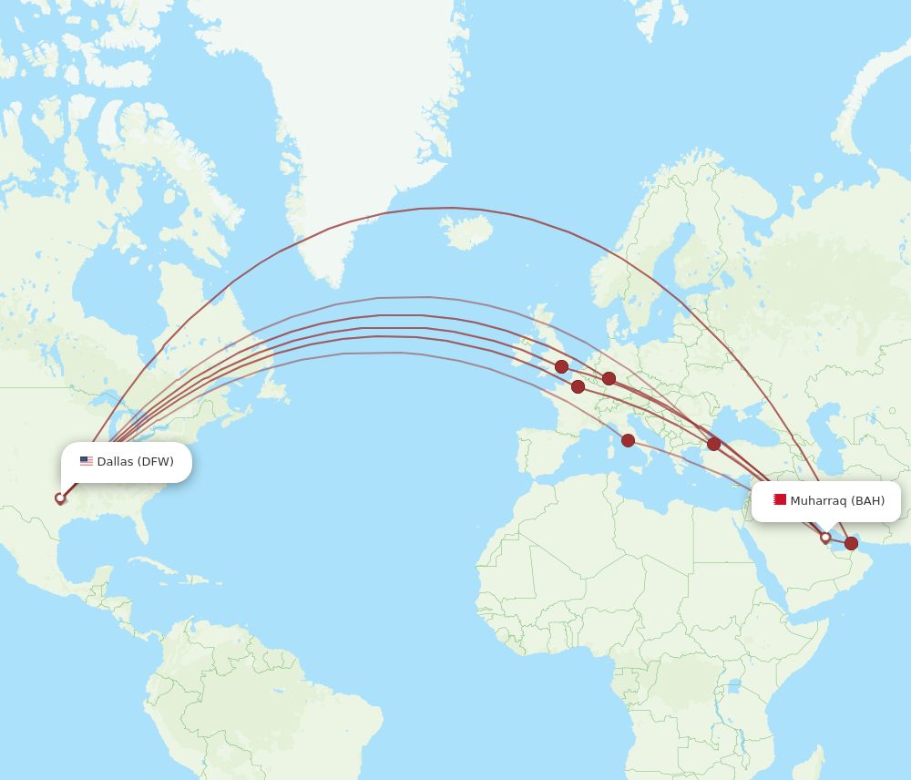BAH to DFW flights and routes map
