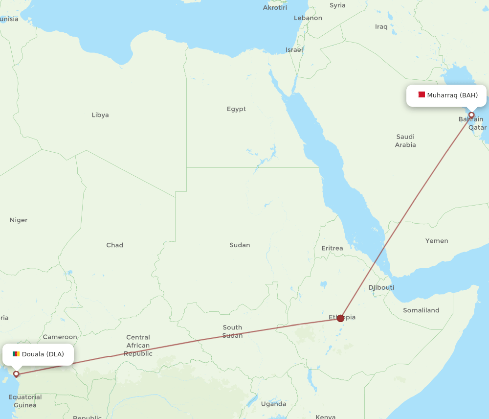 BAH-DLA flight routes