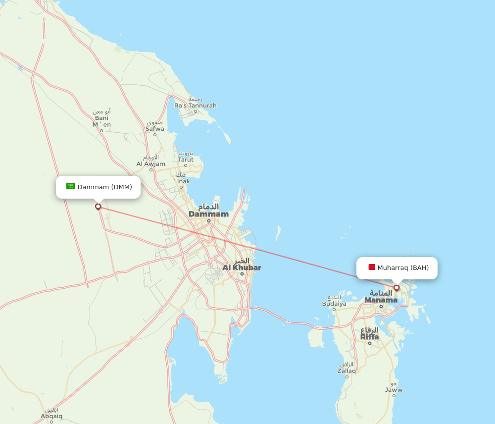 Bahrain - Dammam route map and flight paths