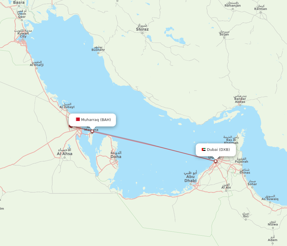 BAH to DXB flights and routes map