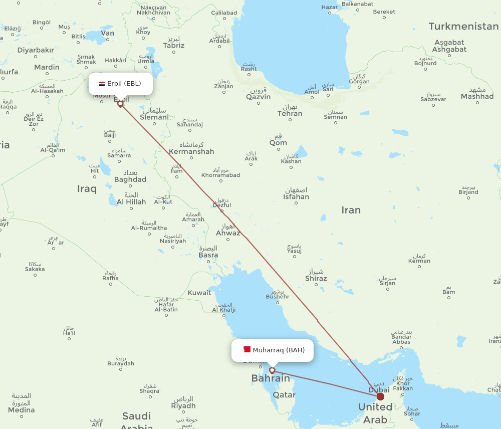 BAH-EBL flight routes